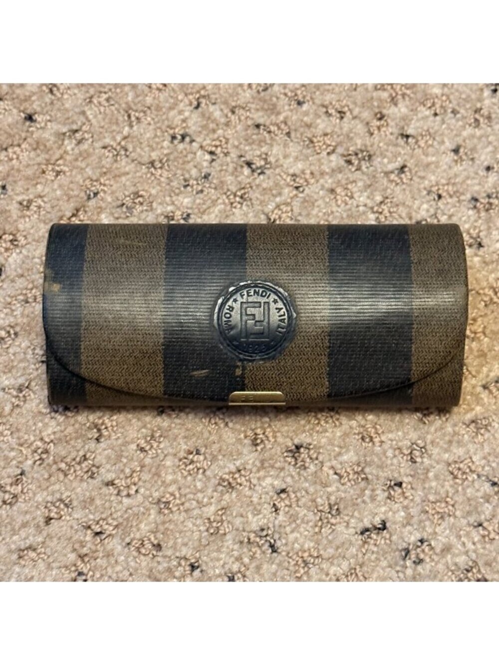 FENDI Occhiali hard eyeglass case Zucca striped pattern VINTAGE 1980's